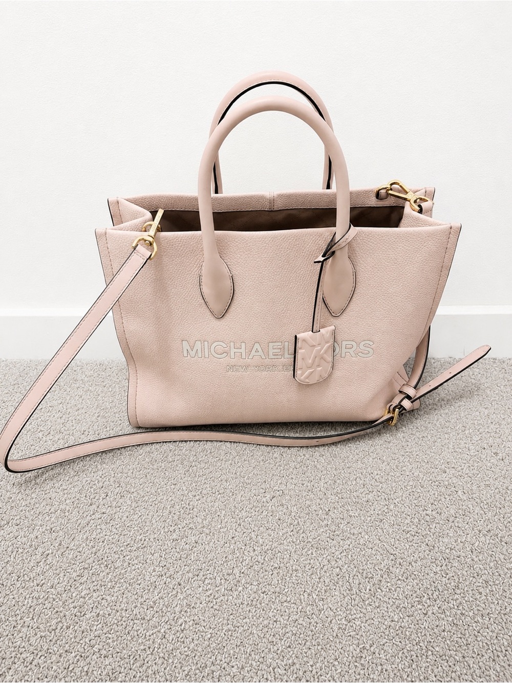 Michael Kors Light Pink Pebbled Leather Satchel Crossbody